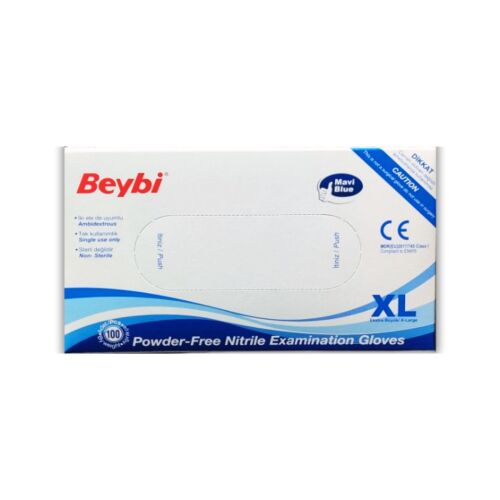BEYBİ Nitril Muayene Eldiveni Pudrasız X-Large Mavi (100 Lü Paket) - 1