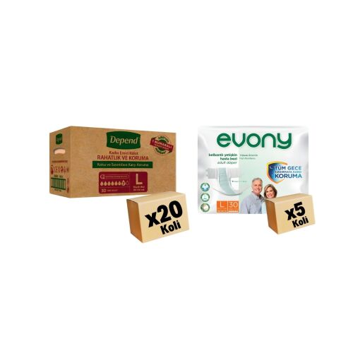 Evony Large 5 Koli (Toplam 20 Paket) + Depend Large 20 Koli Kampanya Seti - 1
