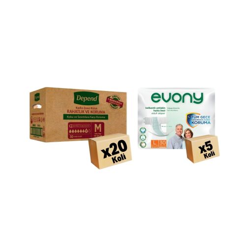 Evony Large 5 Koli (Toplam 20 Paket) + Depend Medium 20 Koli Kampanya Seti - 1