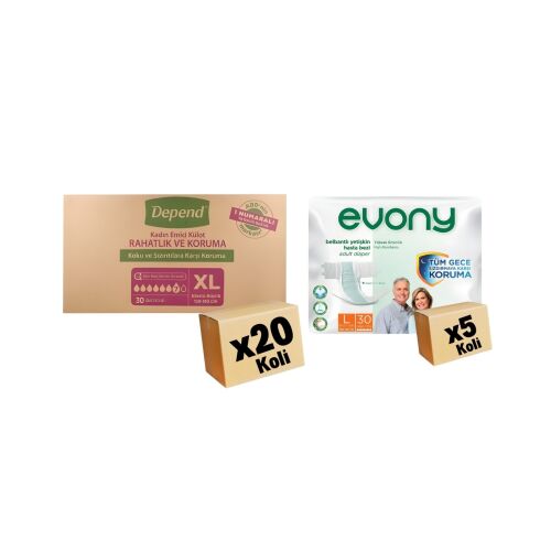 Evony Large 5 Koli (Toplam 20 Paket) + Depend X-Large 20 Koli Kampanya Seti - 1
