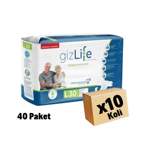 GizLife Bel Bantlı Yetişkin Hasta Bezi Large 1200 Adet 40 Paket - 1