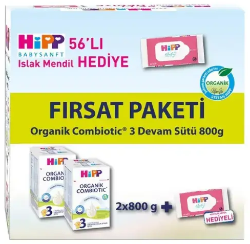 Hipp 3 Organic Combiotic Devam Sütü 2x800 gr + Islak Mendil Hediyeli Fırsat Paketi - 1