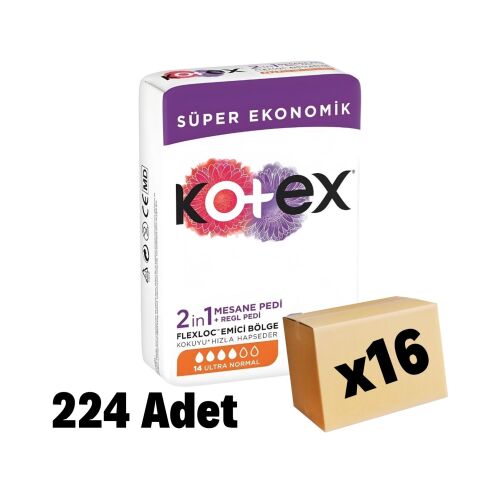 Kotex 2IN1 Regl-Mesane Ultra Normal Ped 224 Adet 16 Paket - 1