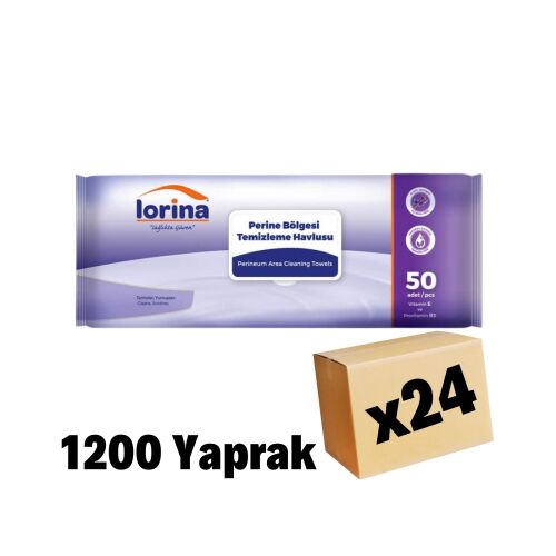 LORİNA PERİNE BÖLGE TEMİZLEME HAVLUSU 50 Lİ 1200 Yaprak 24 PAket - 1